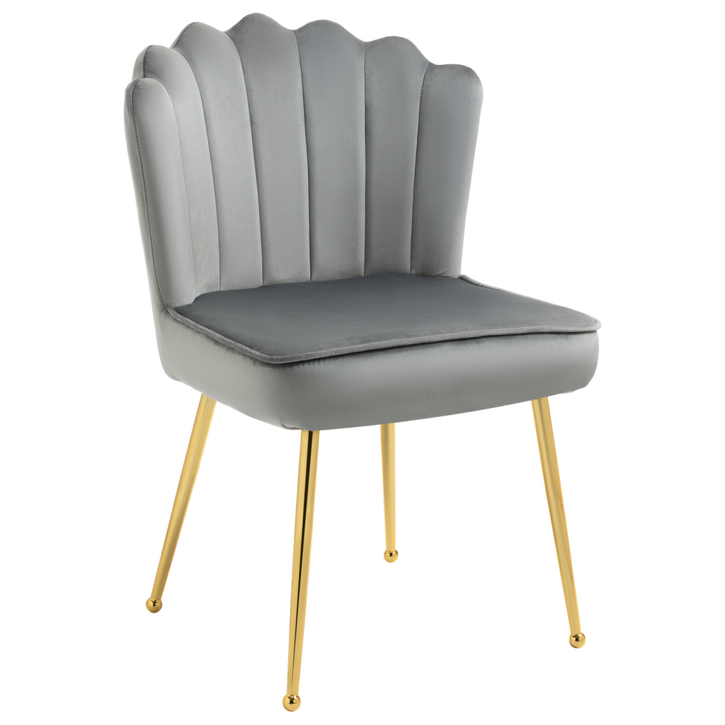 Grey velvet-feel shell accent chair by Homcom with metal legs, perfect for home bedroom lounge settings.