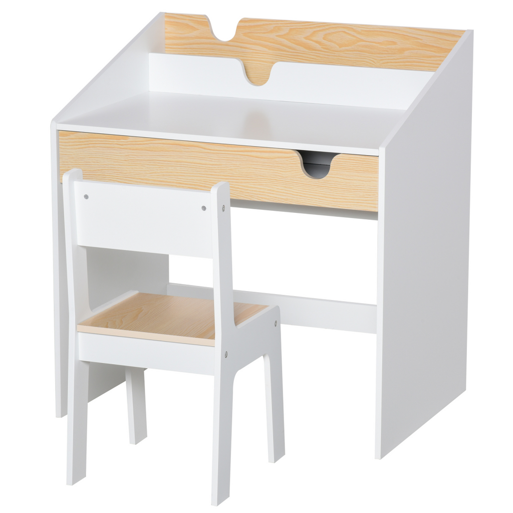 Two-Piece Kids Desk and Chair Set Children Study Table w/ Storage