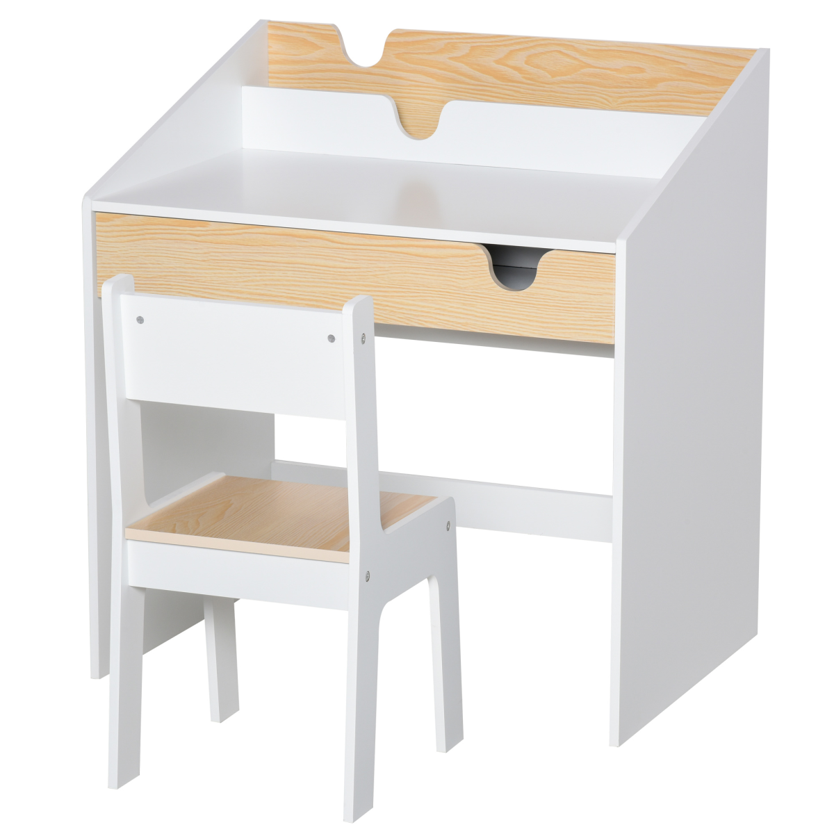Two-Piece Kids Desk and Chair Set Children Study Table w/ Storage