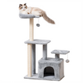 Pawhut cat tree tower with scratching posts, hanging ball, and condo, measuring 60x40x114cm, ideal for feline play and rest.