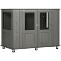 Extra large grey dog crate end table by PawHut, designed as a dual-purpose kennel cage for pets.