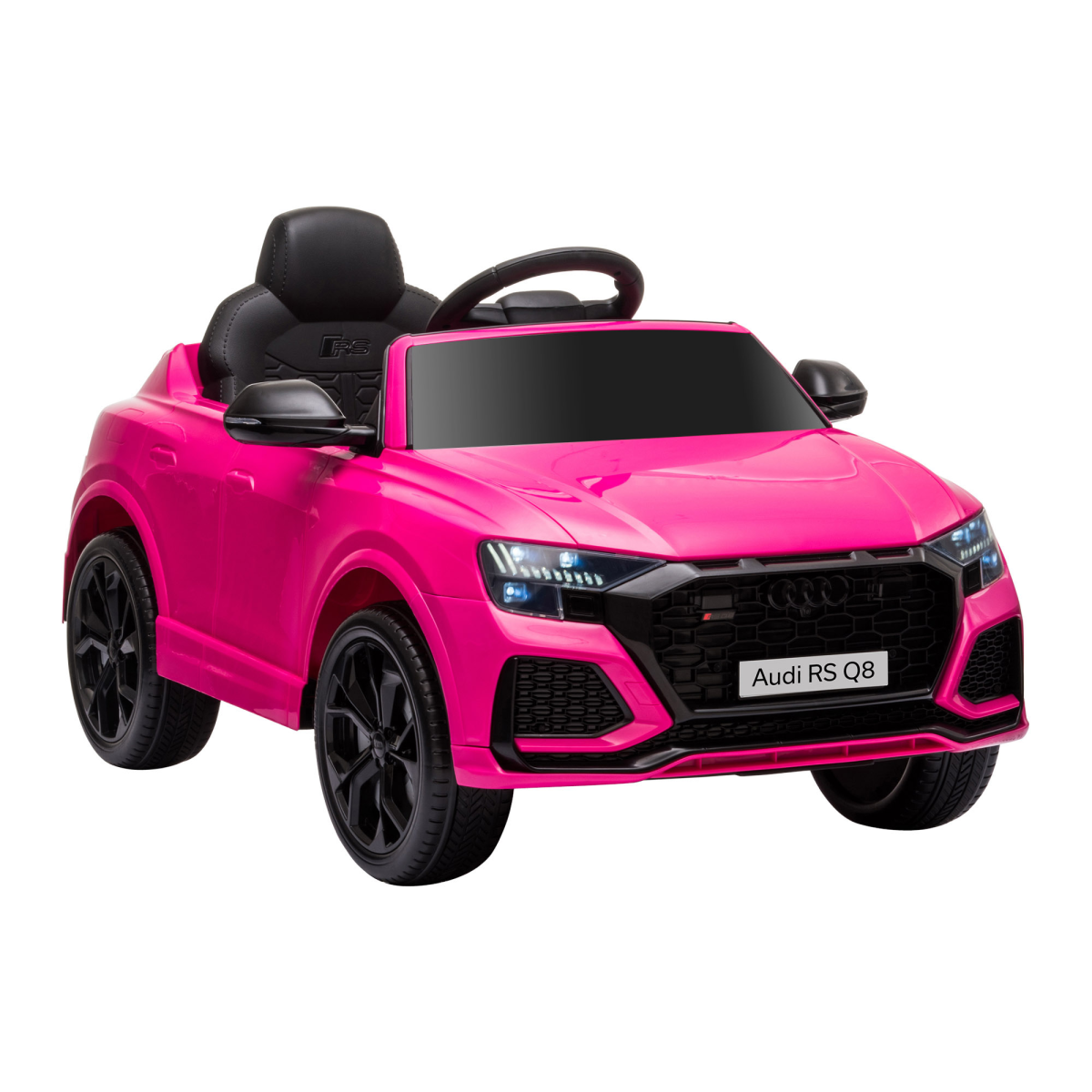 Pink Audi RS Q8 6V electric ride-on car with remote control for kids ages 3-5, showcasing sleek design and features.