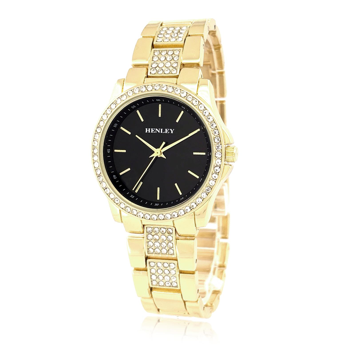 Henley Ladies Fashion Bling Black Dial & Gold Bracelet Watch H07342