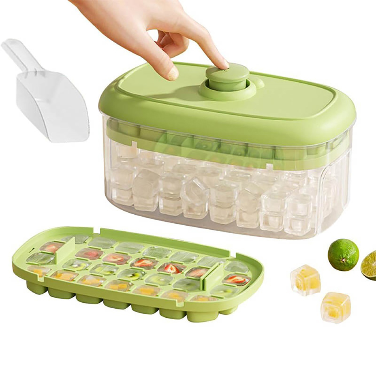 Practical Refrigerator Ice Cubes Tray System Nonslip Base Cocktails Making Tool green