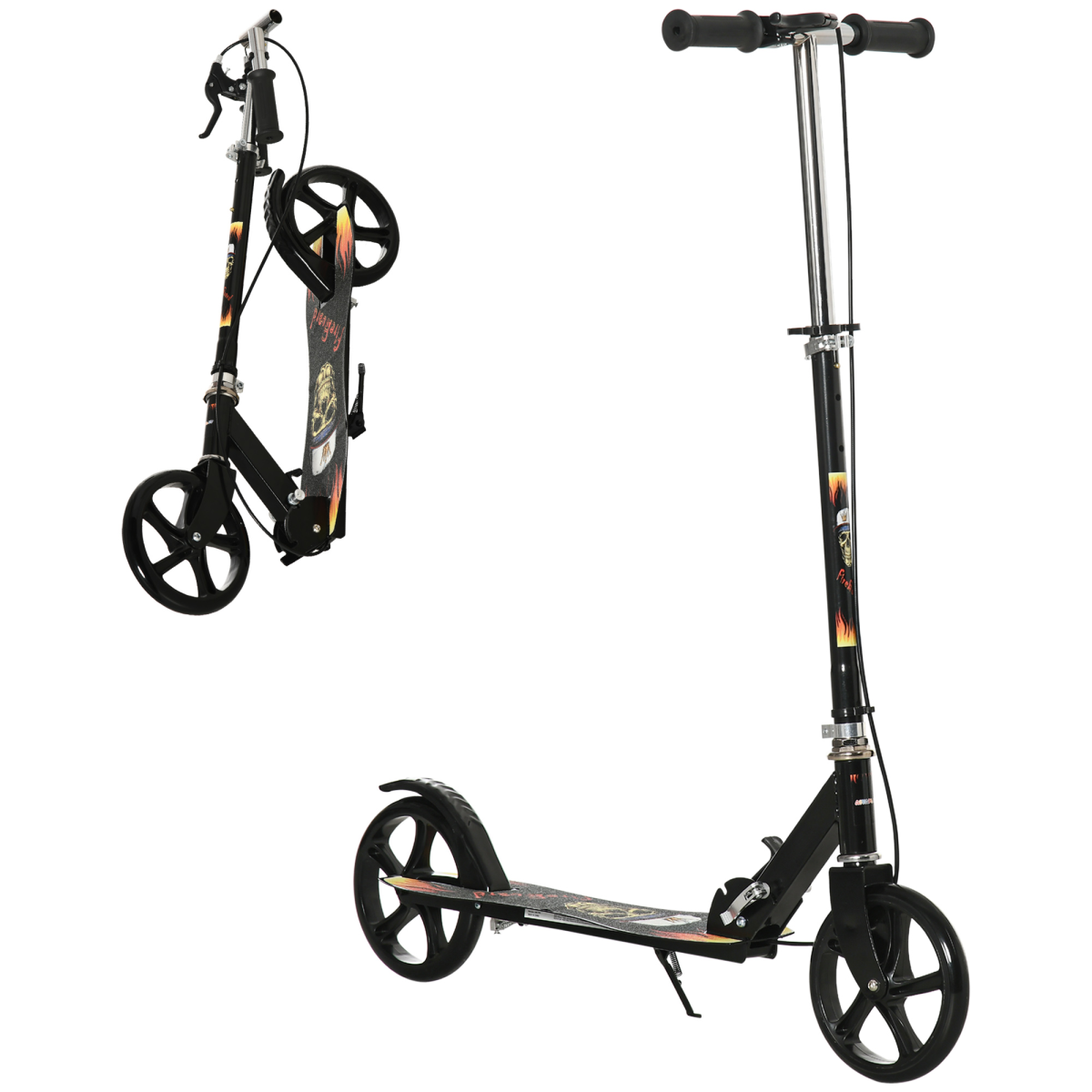 HOMCOM Foldable Kick Scooter for Kids with adjustable height, brake, and large wheels in a colorful design.