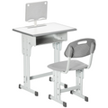 Grey Kids Desk and Chair Set by FunZone, adjustable height for ages 6-12, featuring a built-in book stand.