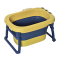Foldable yellow baby bathtub by HOMCOM, designed for newborns, infants, and toddlers, includes a stool for convenience.