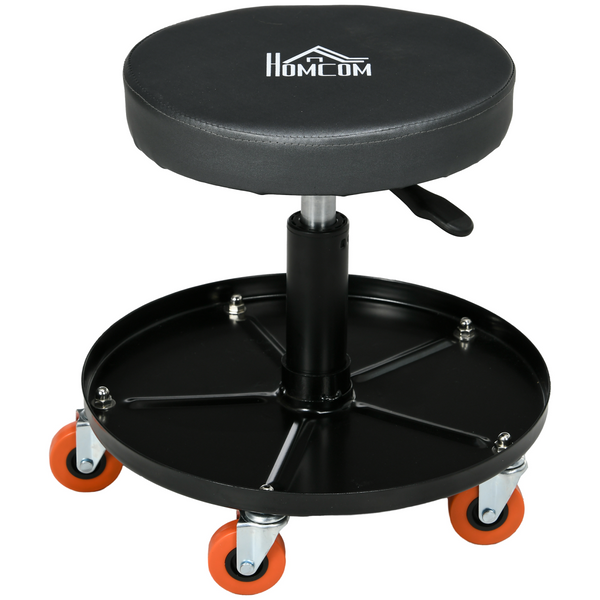 Pneumatic Adjustable Mechanic Stool with Tool Tray & Wheels - Height Adjustable