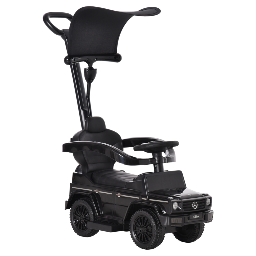 Black Mercedes Benz G350 ride-on push car with sun canopy for toddlers aged 12-36 months by FunZone.
