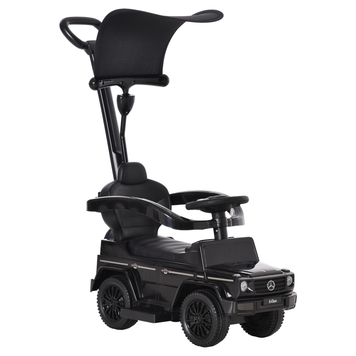 Black Mercedes Benz G350 ride-on push car with sun canopy for toddlers aged 12-36 months by FunZone.