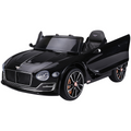 Black HOMCOM Electric Ride-on Car with LED lights, music features, and parental remote control for kids.