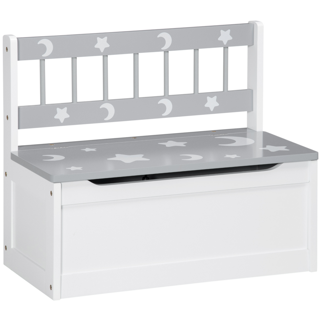 Two-In-One Wooden Toy Box, Kids Storage Bench w/ Safety Rod - Grey
