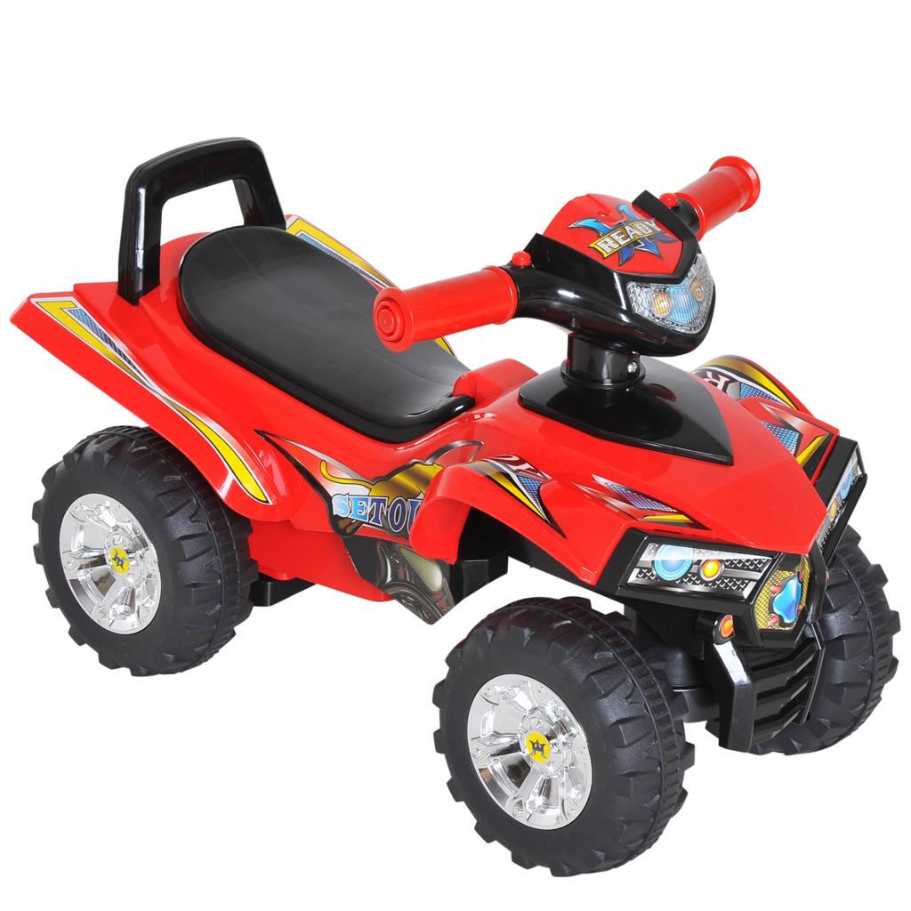 Kids ride-on quad by FunZone featuring LED lights, horn, and music, designed for ages 12 months and up.