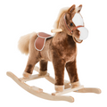 Kids wooden rocking horse by FunZone, featuring plush seating and a classic design, perfect for toddlers' playtime.
