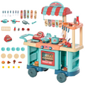 Kids kitchen play set with 50 pieces, including a pretend trolley cart, by HOMCOM for ages 3-6 years.