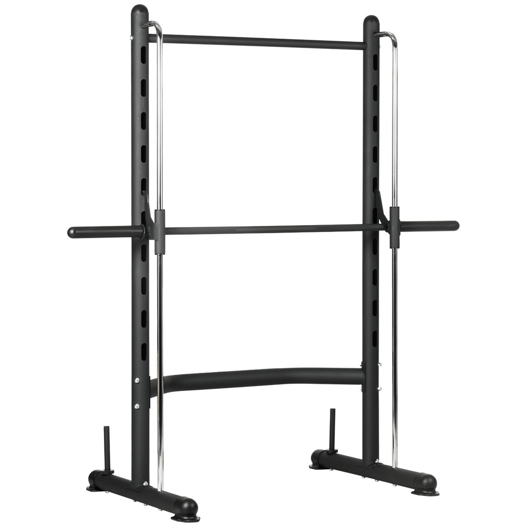 Adjustable squat rack with pull-up bar and barbell bar from HOMCOM, designed for home gym workouts.