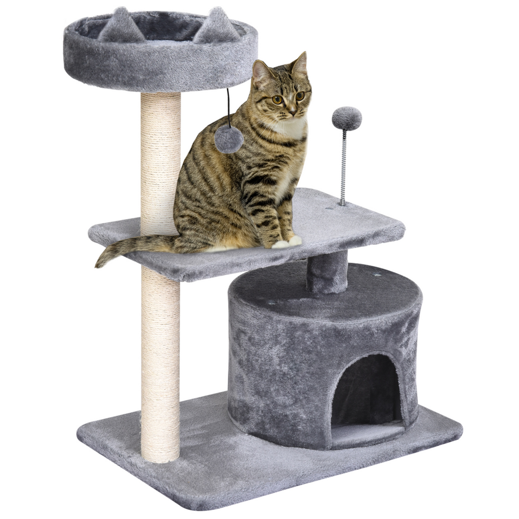 Pawhut 81cm cat tree scratching post tower with multiple levels for kittens and large cats to play and rest.