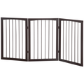 Pawhut folding pet gate in natural wood, free-standing design for indoor safety, ideal for dogs and children.