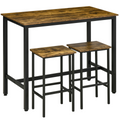 Industrial bar table set with 2 stools in rustic brown, featuring a counter height design by HOMCOM.