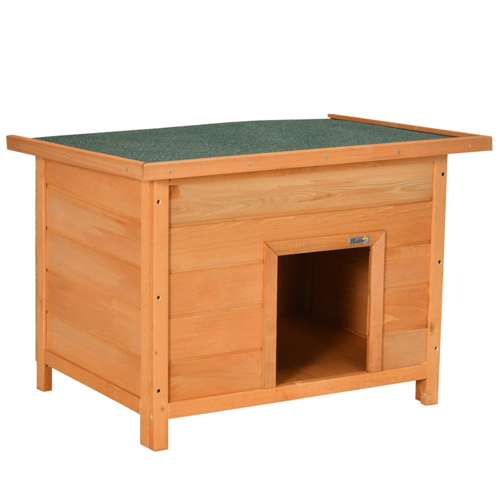 82cm Pawhut wooden dog kennel with waterproof garden shelter and elevated floor, designed for pet comfort and protection.