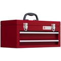 DURHAND red lockable 2 drawer tool chest with ball bearing slide drawers, showcasing a sturdy and functional design.