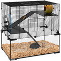3 Tiers Hamster Cage w/ Deep Glass Bottom, Dish, Hut, 60 x 40 x 57cm