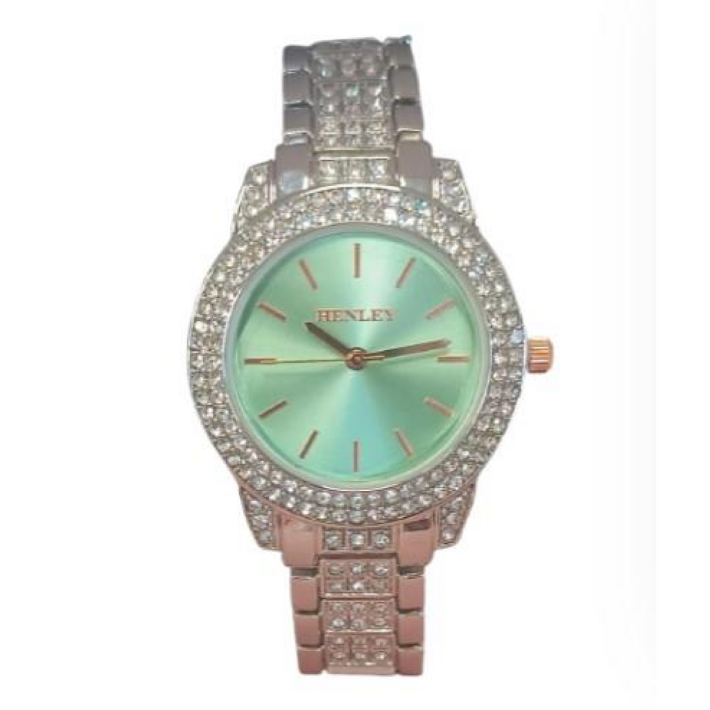 Henley Ladies Bling Diamante crystals Pink Dial Silver Bracelet Watch H07275.11