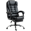 High back HOMCOM office chair with footrest, PU leather upholstery, and swivel feature in sleek black design.