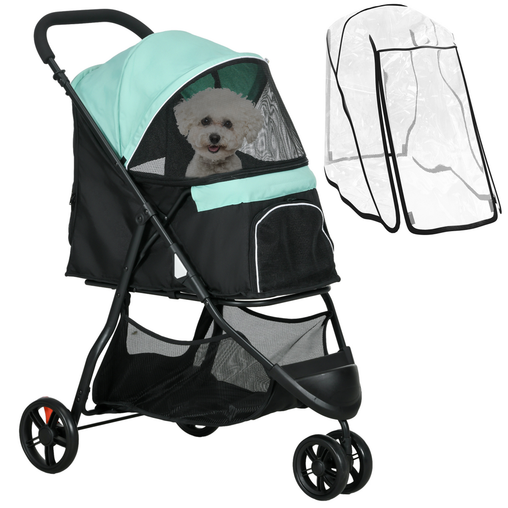 PawHut Dog Stroller for XS Dogs, S Dogs, Cats with Rain Cover - Green