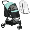 PawHut Dog Stroller for XS Dogs, S Dogs, Cats with Rain Cover - Green