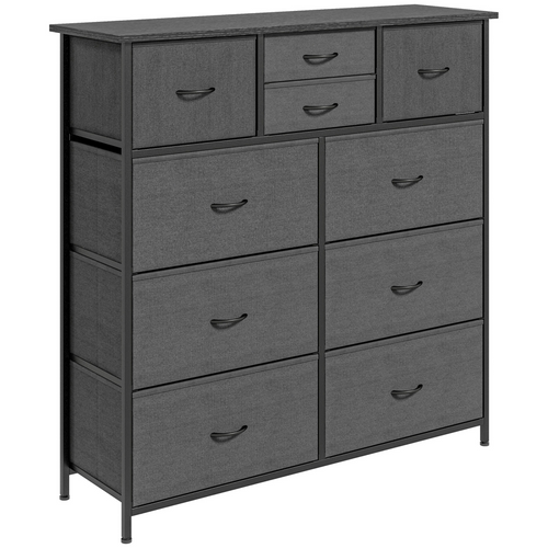 HOMCOM 10-drawer fabric dresser in black, featuring foldable drawers and a sleek bedroom chest design.