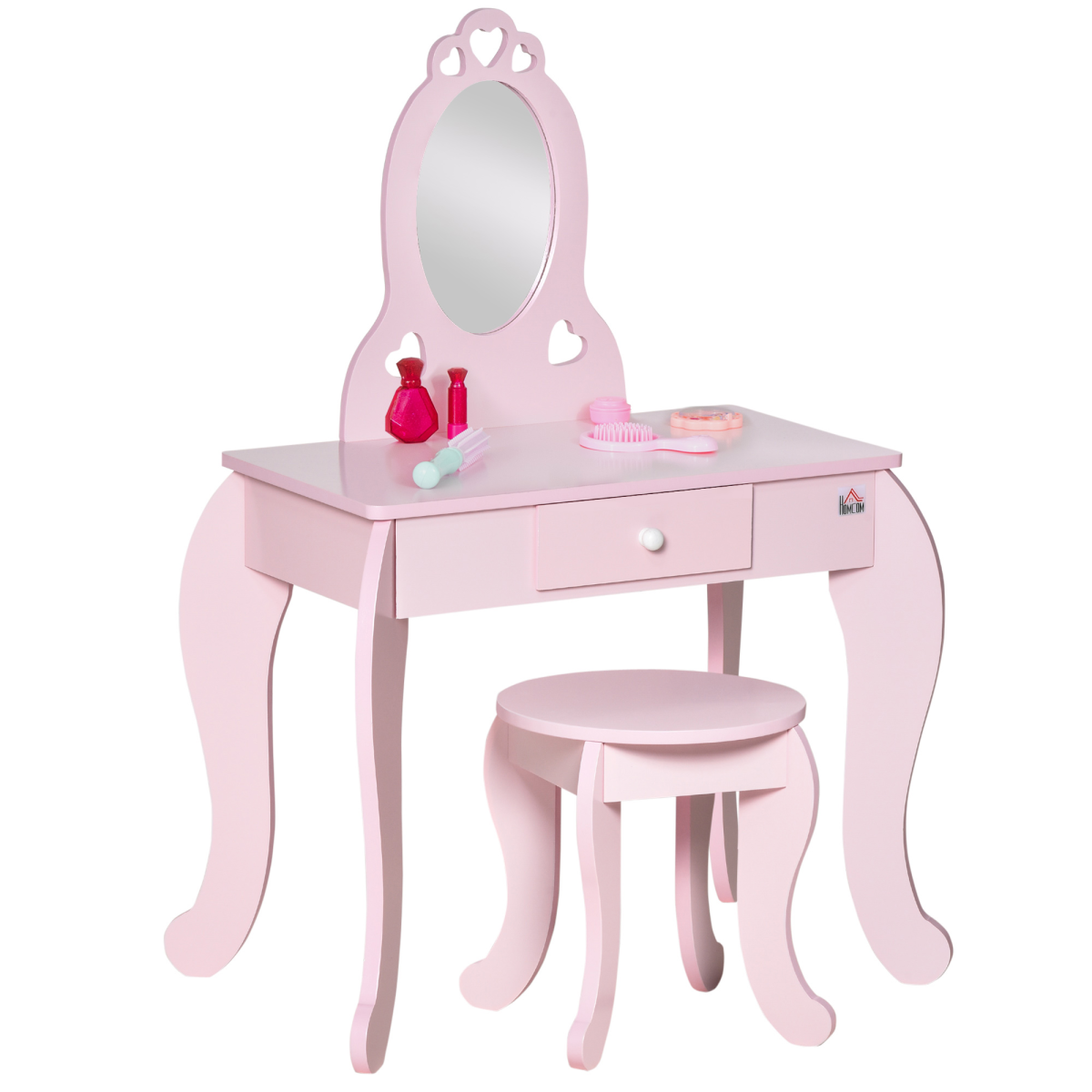 Kids Vanity Table & Stool Girls Dressing Set Make Up Desk with Mirror HOMCOM