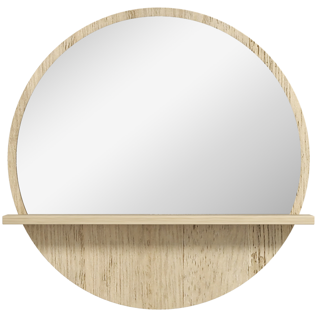 Wall Mounted Bathroom Mirror with Shelf - Round Framed Makeup Mirror