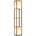 HOMCOM Shelf Floor Lamp with dual lights and two display shelves in brown, showcasing a stylish home decor piece.