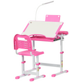 Pink adjustable height kids study desk and chair set by HOMCOM with storage drawer, perfect for children's study space.