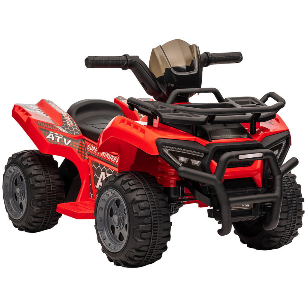 Red HOMCOM 6V kids electric ride-on car, toddler quad bike ATV for ages 18-36 months, showcasing its compact design and features.