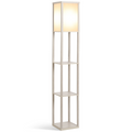 HOMCOM floor lamp with three storage shelves in white and oak, featuring an E27 bulb and foot switch.