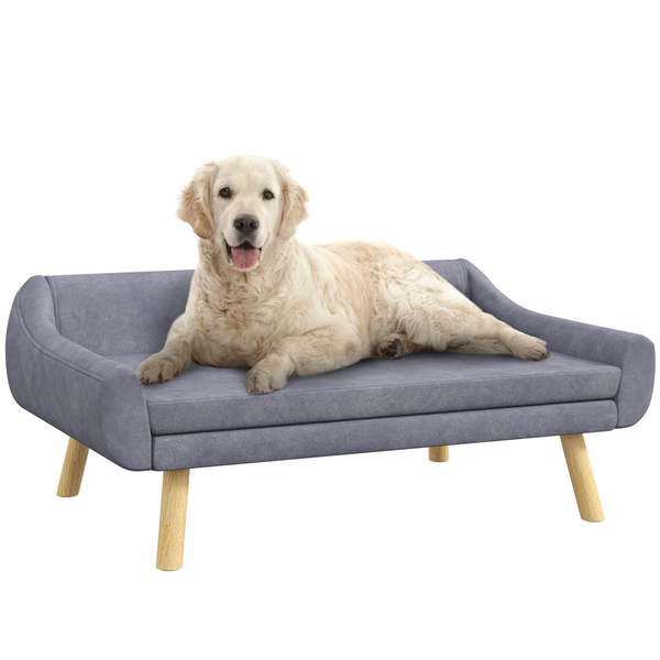 Dog Sofa Bed - Raised Couch with Wooden Frame and Soft Cushion - Grey