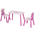 3 Pcs Kids Princess & Crown Chair Table Set Home Furniture 2-4 Yrs Pink HOMCOM