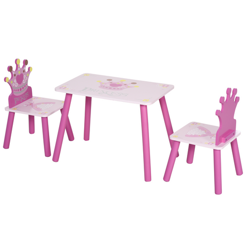 3-piece pink kids table and chair set with crown design, perfect for ages 2-4, by FunZone.