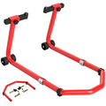Motorcycle Paddock Stand - Front & Rear - 390kg Capacity - Adjustable Adapters - Red
