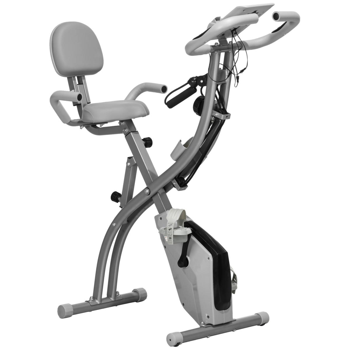 HOMCOM 2-in-1 upright exercise bike in grey with 8-level adjustment and pulse sensor, showcasing its sleek design and features.
