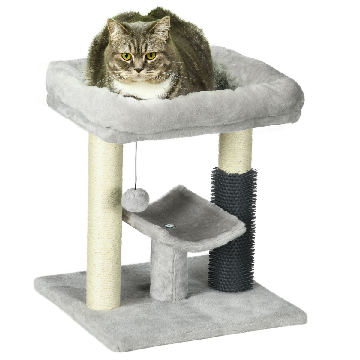 PawHut Small Cat Tree Tower with Scratching Posts, Bed, Perch, Self Groomer, Toy