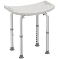 Adjustable height aluminum mobility shower stool with non-slip surface, designed for safety and comfort in the bathroom.