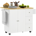 Drop-leaf kitchen island on wheels with storage cart, drawers, and cabinet from HomeCraft, featuring a stylish design.