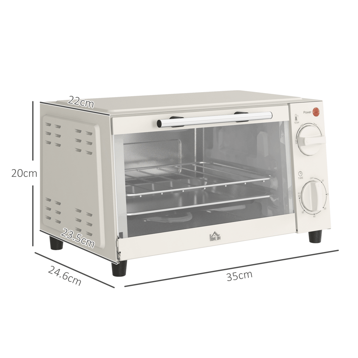 Mini Oven 9L Countertop Electric Grill with Temp Timer Control - 750W - Cream White - AKGOmniShop