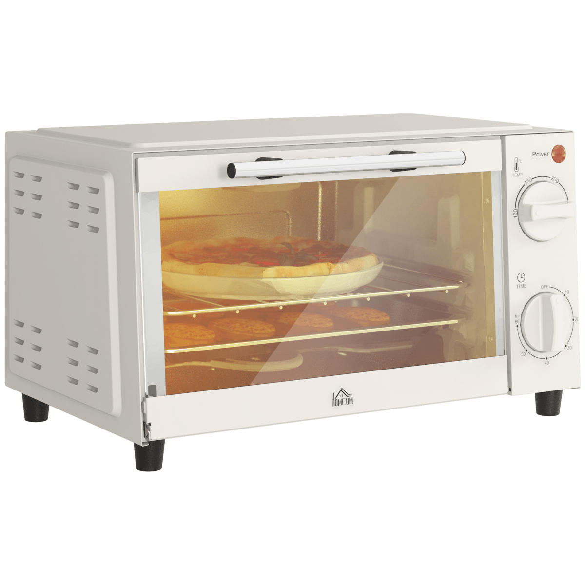 Mini Oven 9L Countertop Electric Grill with Temp Timer Control - 750W - Cream White - AKGOmniShop