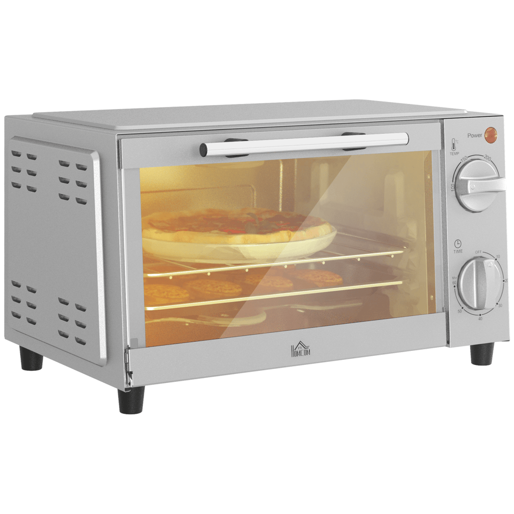 Mini Oven 9L Countertop Electric Grill with Temp Timer Control - 750W - Cream White - AKGOmniShop