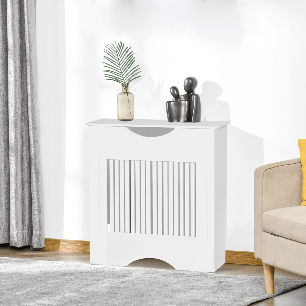 Modern Radiator Cover Heater Cabinet - Slatted Worktop - Painted MDF - White - AKGOmniShop