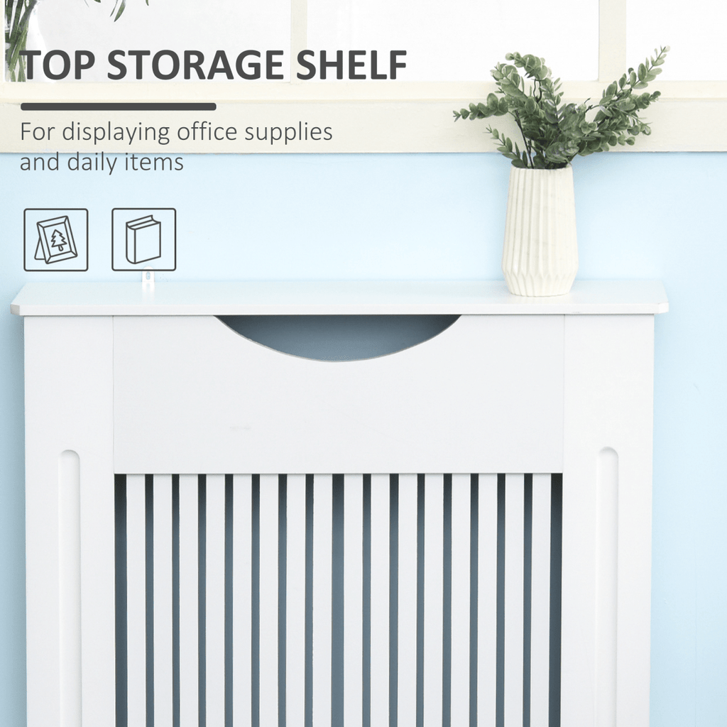 Modern Radiator Cover Heater Cabinet - Slatted Worktop - Painted MDF - White - AKGOmniShop